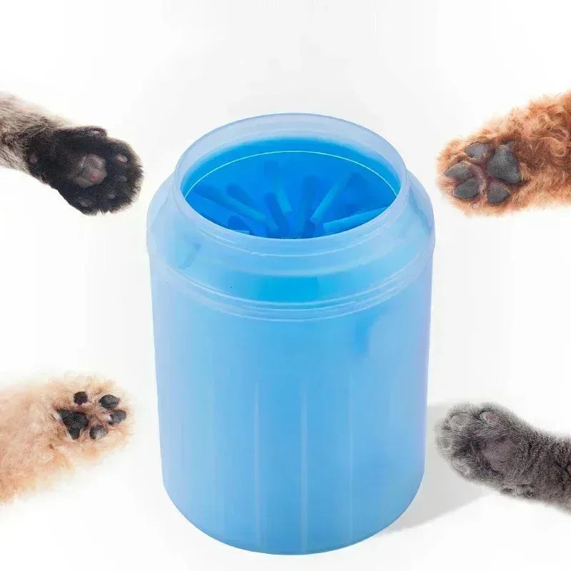 Blue paw cleaner cup with cat and dog paws around it