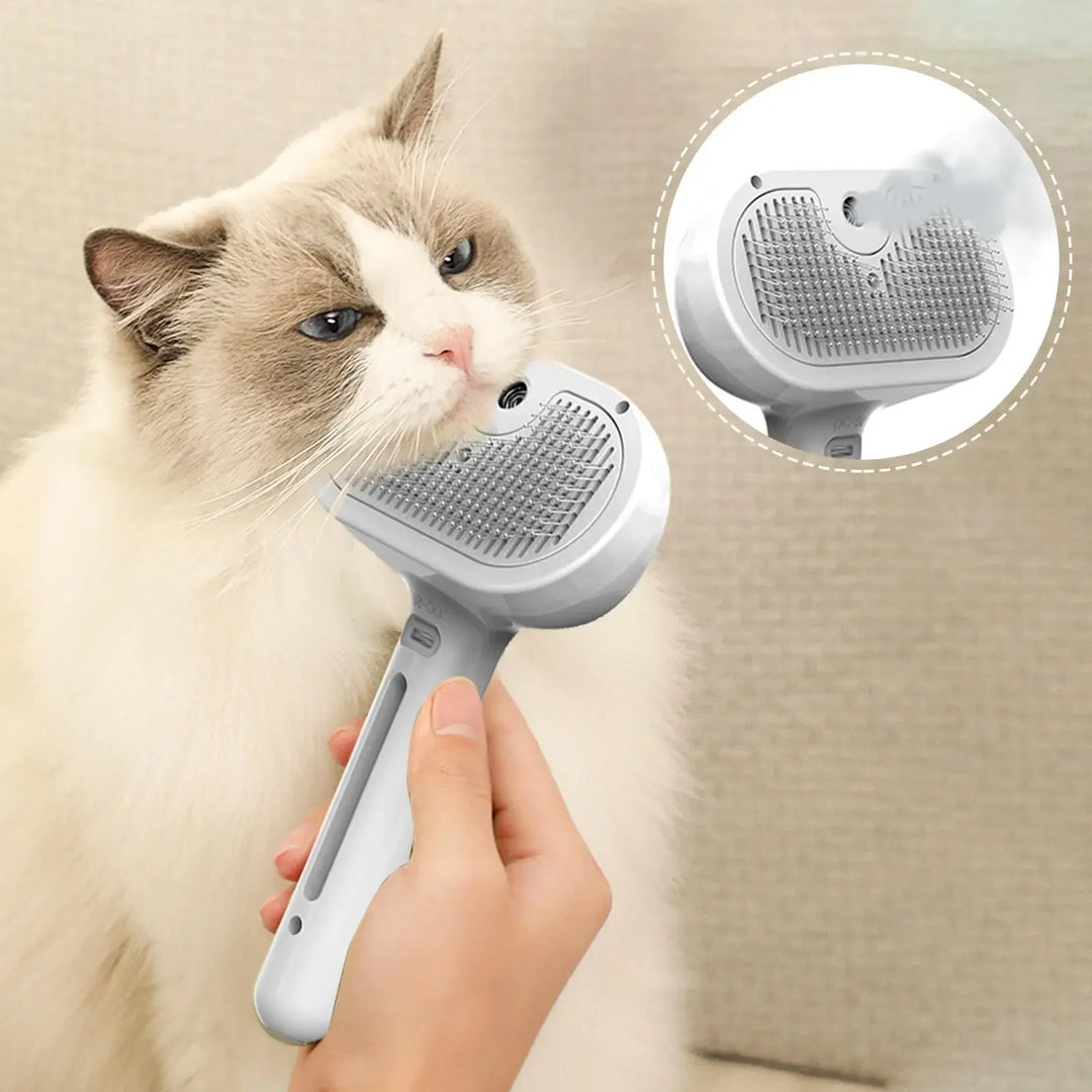 Ragdoll cat pressing her cheek into the mist brush