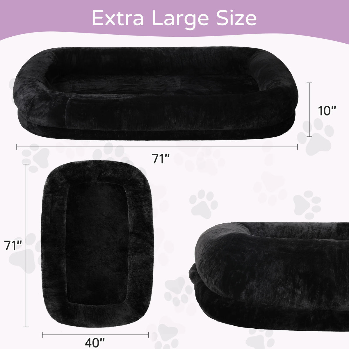 Black plush version of the bed, 71 x 40 in