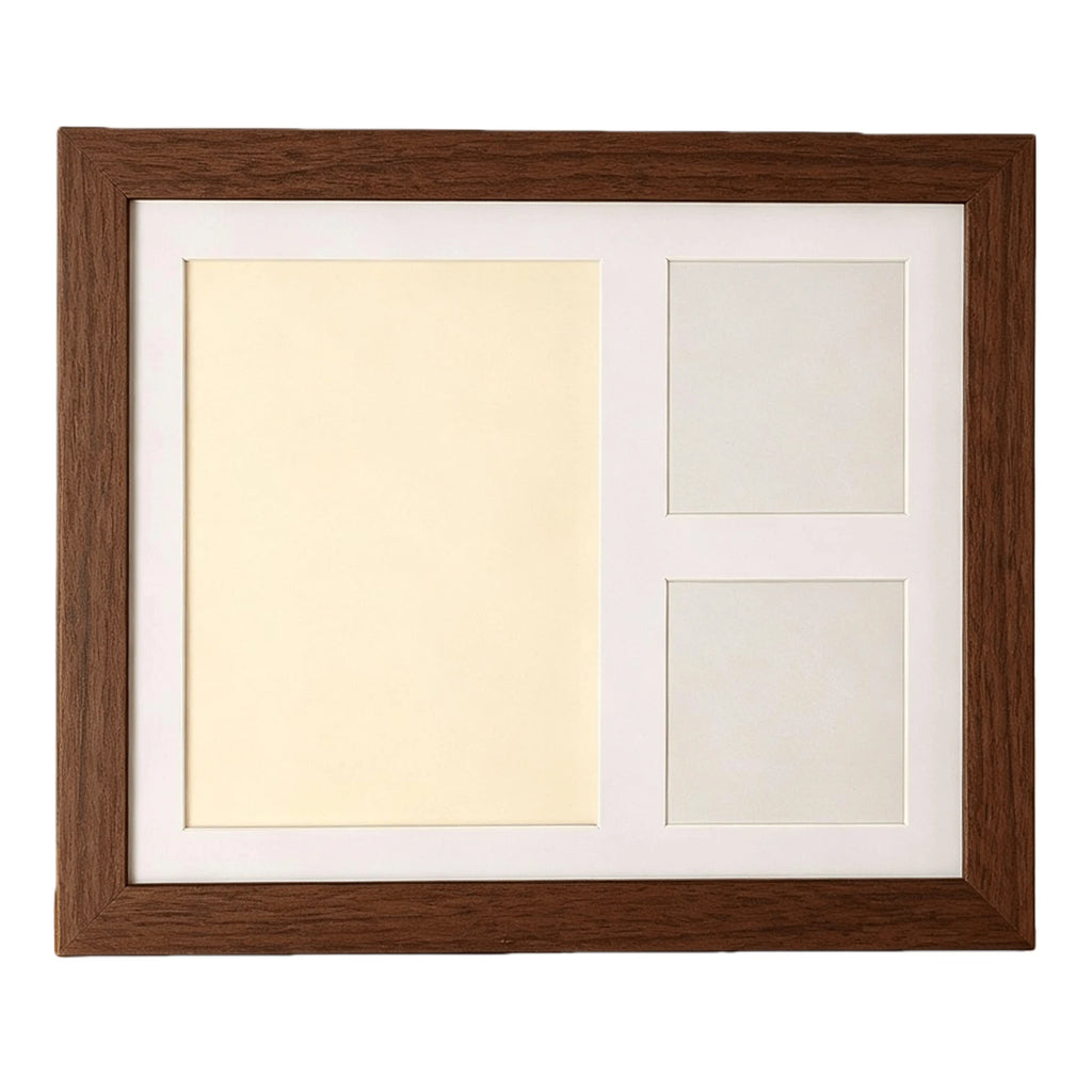 The walnut frame with its mat, empty