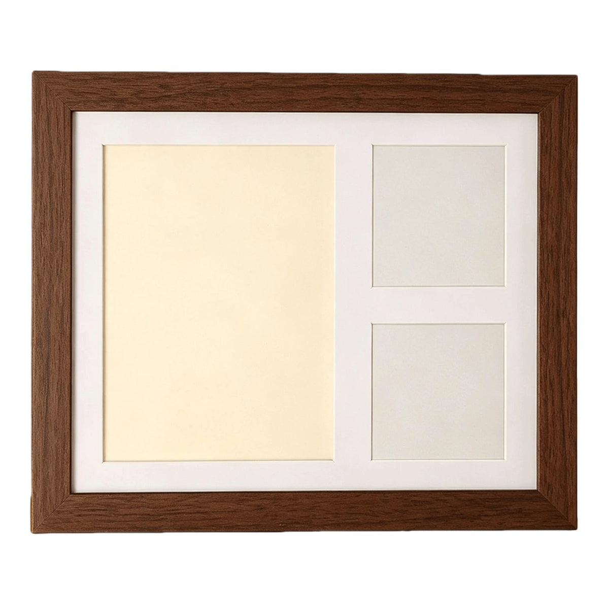 The walnut frame with its mat, empty