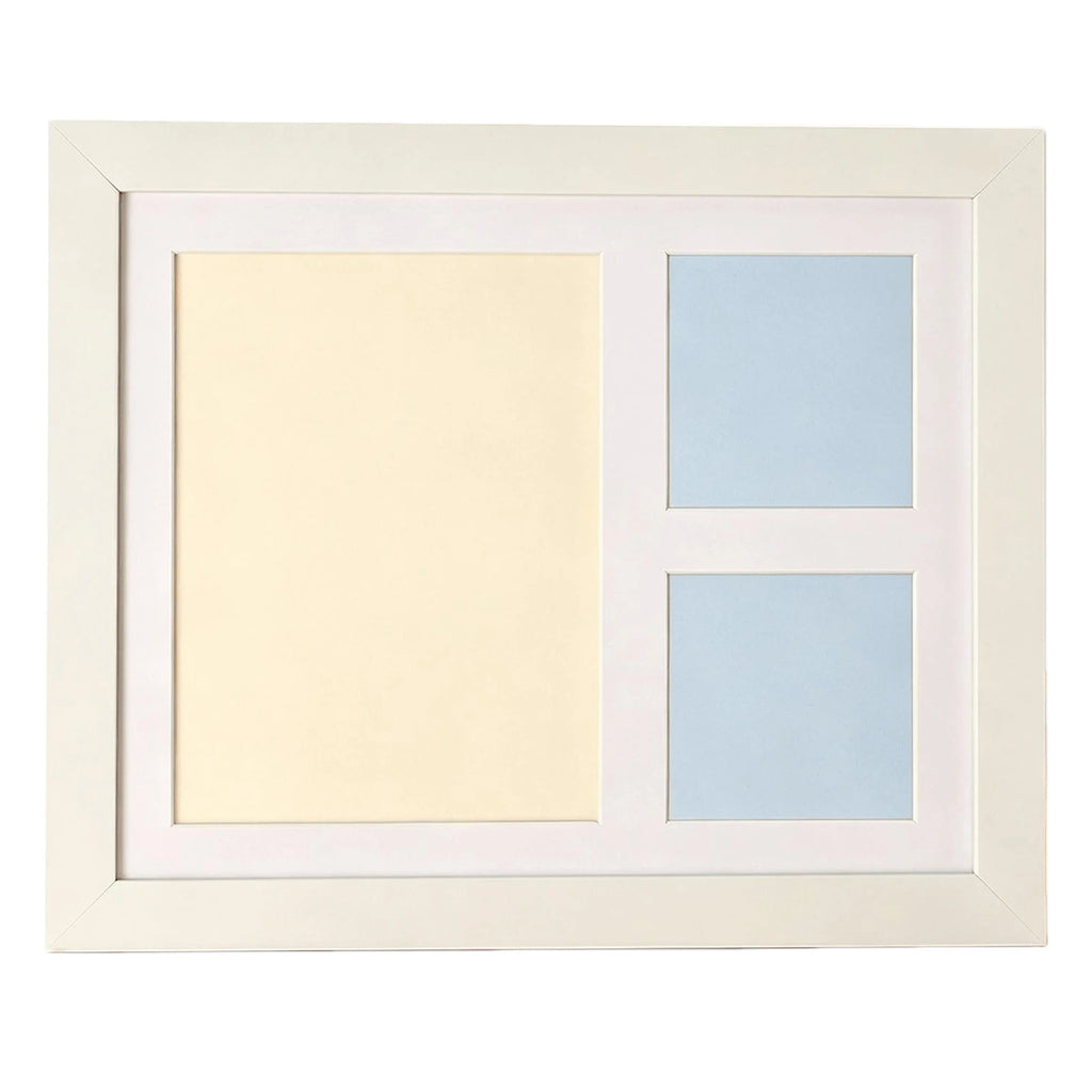 The white frame with its mat, empty