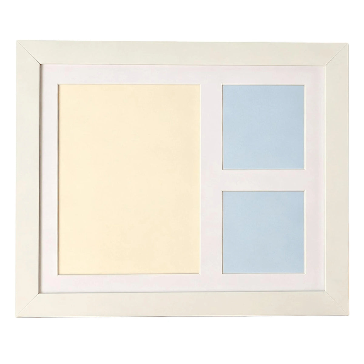 The white frame with its mat, empty