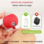 Charging note: use a 5V/1A adapter with the included USB-C cable