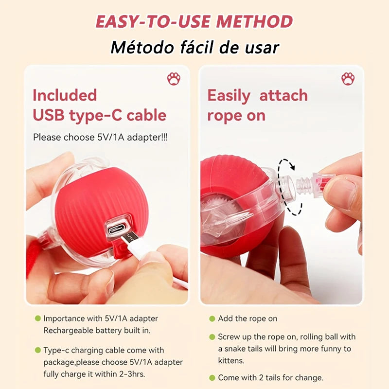 Plugging the USB-C cable into the ball and screwing the rope tail on