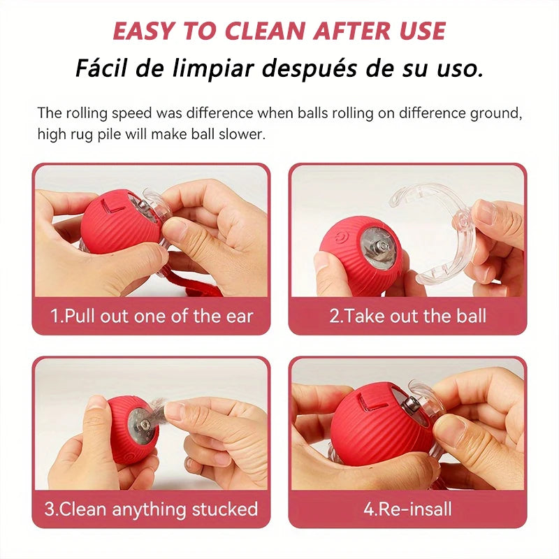 Four steps to clean hair off the axle: pull out a side arm, lift the ball out, wipe, put it back