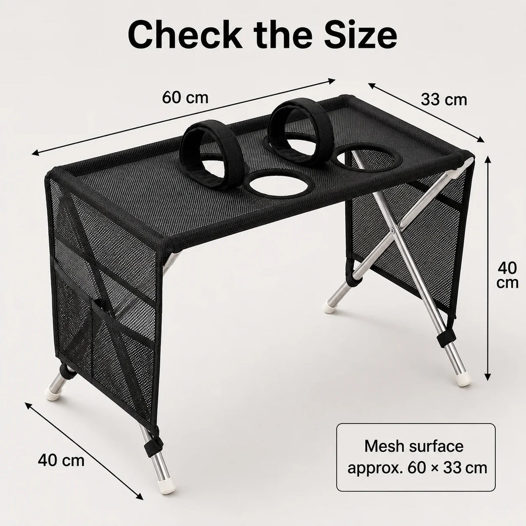 Stand size: mesh top 60 x 33 cm, 40 cm tall, 40 cm across the base