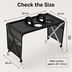 Stand size: mesh top 60 x 33 cm, 40 cm tall, 40 cm across the base