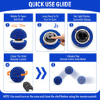 Quick start: open the shell, hold the core button 3 seconds, close the shell, use the remote