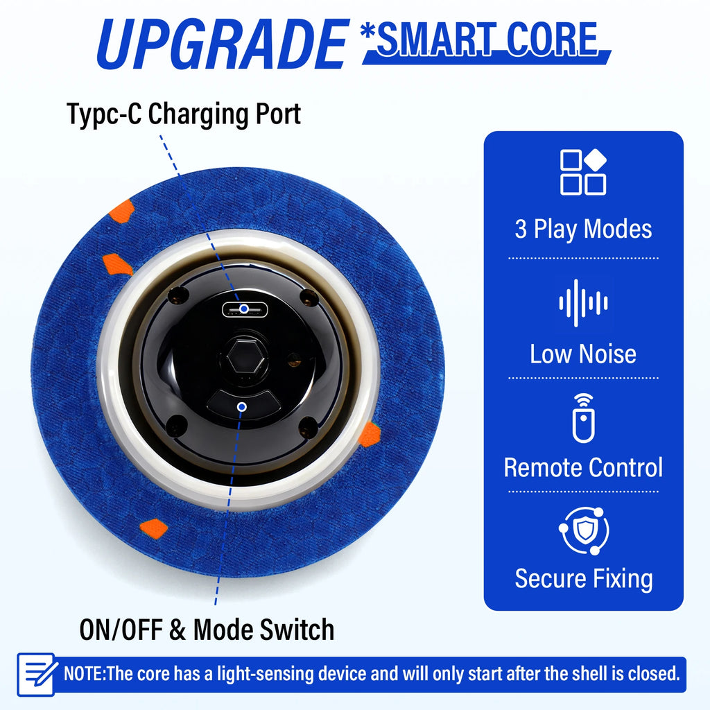 Inside the ball: the core with its USB-C port and on/off mode switch