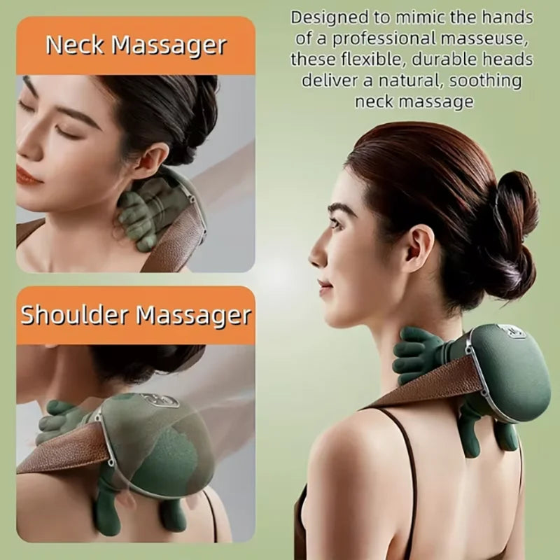 Close-ups of the kneading nodes on the neck and shoulders