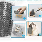 Four steps: lift off the bristle pad, add catnip, fix the base with pads or screws, let the cat rub