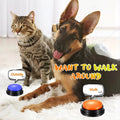 Tabby cat and German shepherd with blue and orange buttons recorded as outside and walk