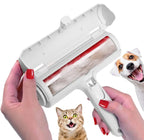 Open roller with its chamber full of fur, a Jack Russell and a tabby cat beside it