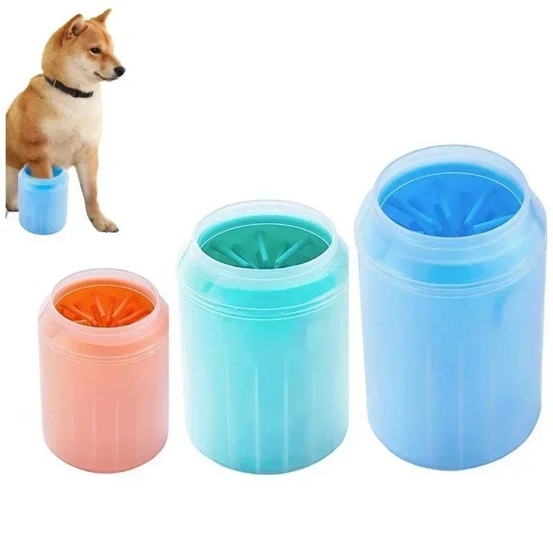 Shiba inu next to three paw cleaner cups